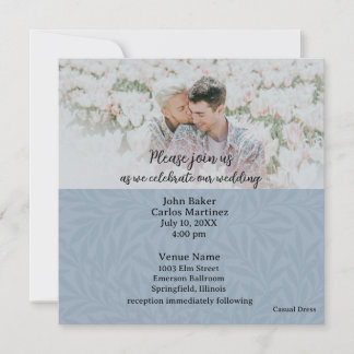 Convite de Casamento com Código QR de Foto Azul Ca