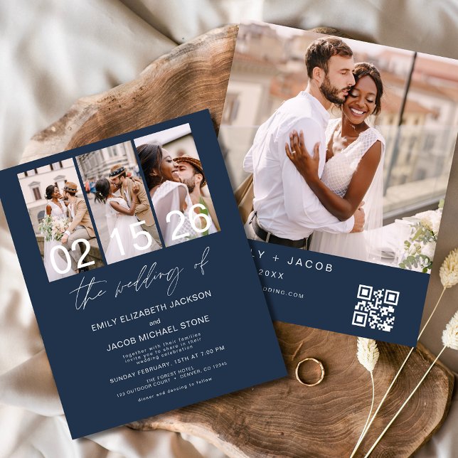 Convite de casamento com código QR de foto azul ma (Criador carregado)