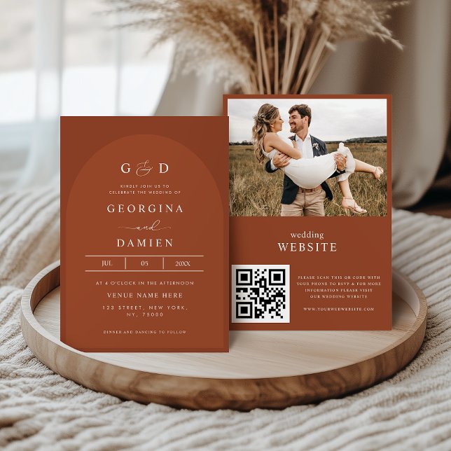 Convite de Casamento com Código QR de Foto Boho Te (Criador carregado)