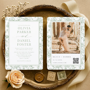 Convite de Casamento com Código QR de Foto Botânic