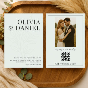 Convite de Casamento com Código QR de Foto Botânic