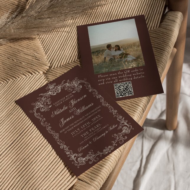 Convite de Casamento com Código QR de Foto de Café (Criador carregado)
