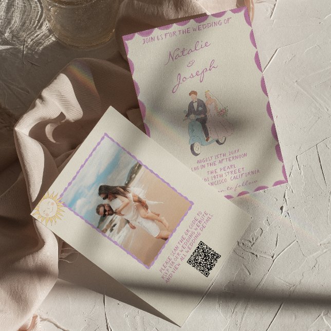 Convite de Casamento com Código QR de Foto Desenha (Criador carregado)