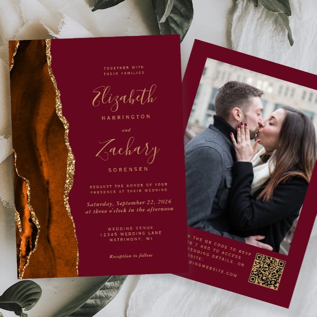 Convite de Casamento com Código QR de Foto em Burg (Criador carregado)