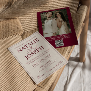 Convite de Casamento com Código QR de Foto em Crem