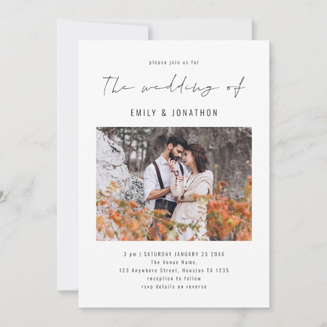 Convite de Casamento com Código QR de Foto em Letr (Frente)