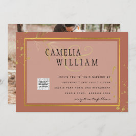Convite de casamento com código QR de foto em terr