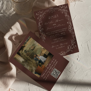 Convite de Casamento com Código QR de Foto Marrom