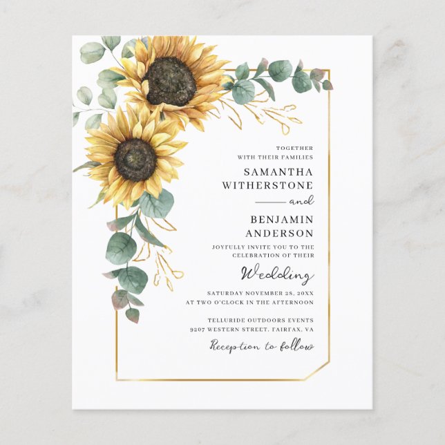 Convite de Casamento com Código QR de Girassol Euc (Frente)