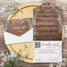 Convite de Casamento com Código QR de Madeira de C
