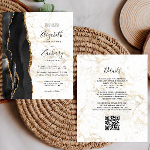 Convite de Casamento com Código QR de Mármore Ágat