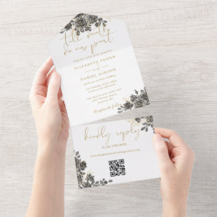 Convite de Casamento com Código QR de Rosas Gótica