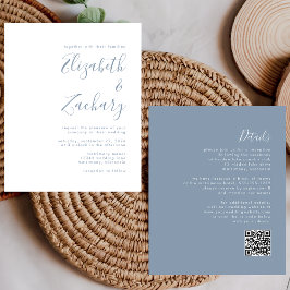 Convite de Casamento com Código QR de Script Azul