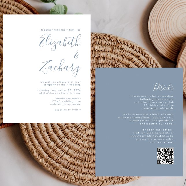 Convite de Casamento com Código QR de Script Azul  (Criador carregado)