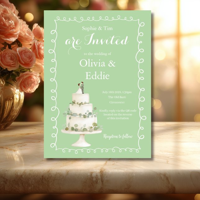 Convite de Casamento com Código QR do Bolo de Casa (Criador carregado)