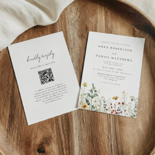 Convite de Casamento com Código QR do Campo de Flo