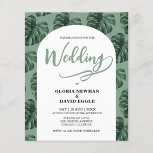 Convite de casamento com código QR e folhas de Mon
