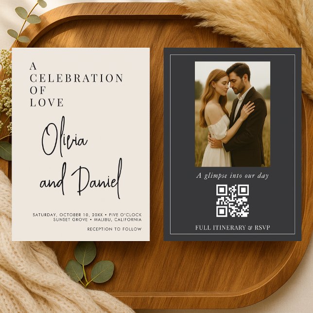 Convite de Casamento com Código QR e Foto em Letra (Criador carregado)