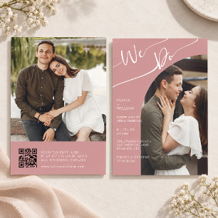 Convite de Casamento com Código QR e Foto em Rosa