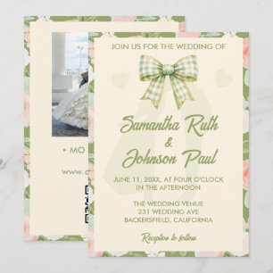 Convite de Casamento com Código QR e Foto em Verde