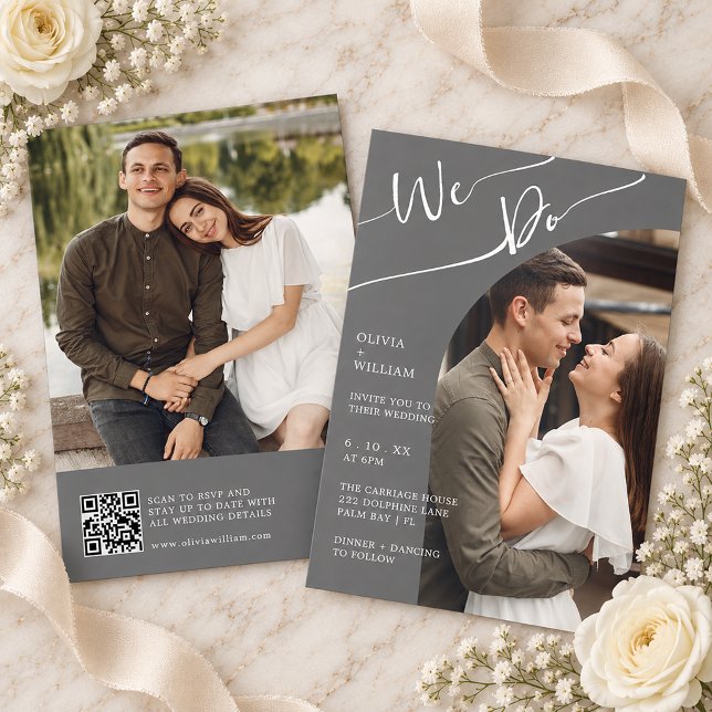 Convite de Casamento com Código QR e Foto Moderno (Modern QR Code Photo Wedding Invitation)