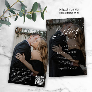 Convite de casamento com código QR e sobreposição 