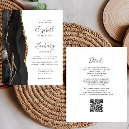 Convite de Casamento com Código QR em Ágata Black 