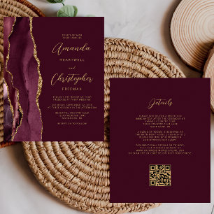 Convite de Casamento com Código QR em Ágata Dourad