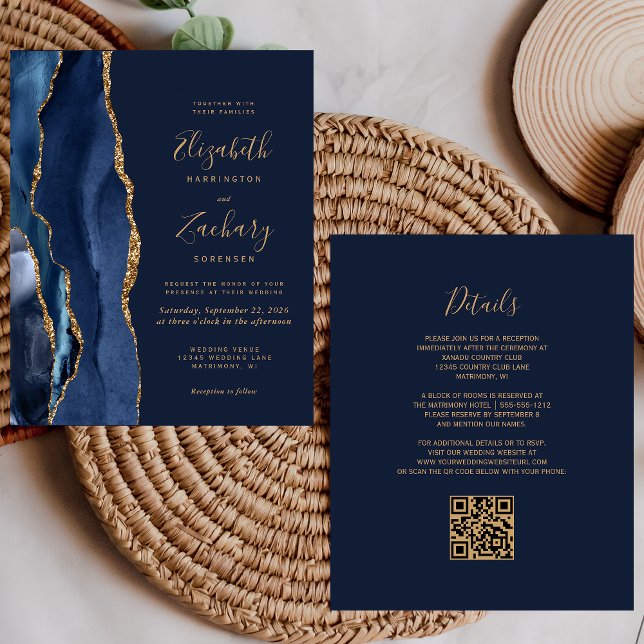 Convite de Casamento com Código QR em Ágata Dourad (Criador carregado)