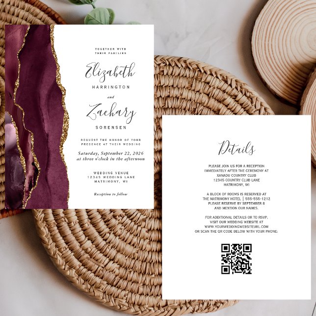 Convite de Casamento com Código QR em Ágata Dourad (Criador carregado)