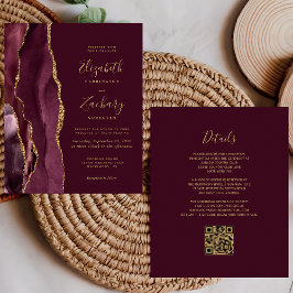 Convite de Casamento com Código QR em Ágata Dourad