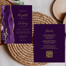 Convite de Casamento com Código QR em Ágata Dourad