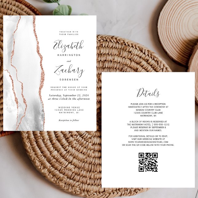 Convite de Casamento com Código QR em Agata Dourad (Criador carregado)