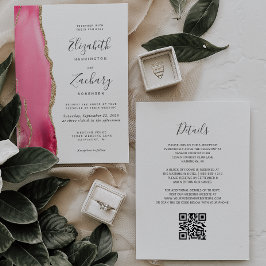 Convite de Casamento com Código QR em Ágata Dourad