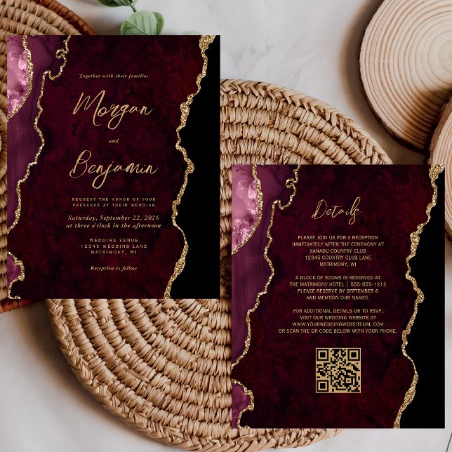 Convite de Casamento com Código QR em Ágata Dourad (Criador carregado)