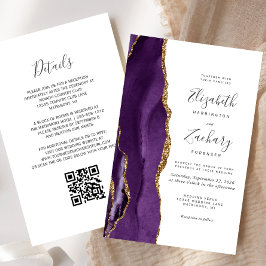 Convite de Casamento com Código QR em Ágata Dourad