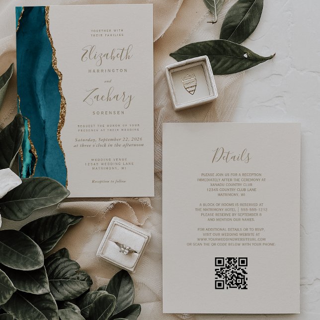 Convite de Casamento com Código QR em Ágata Marfim (Criador carregado)