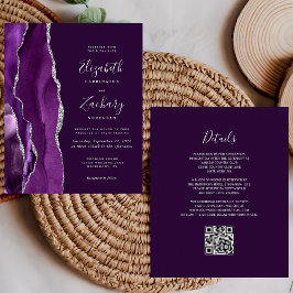 Convite de Casamento com Código QR em Ágata Prata 