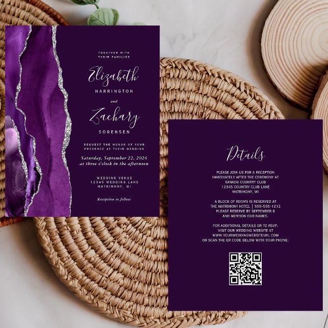 Convite de Casamento com Código QR em Ágata Prata  (Criador carregado)