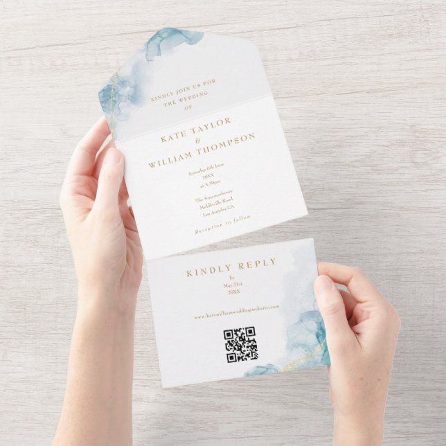 Convite de Casamento com Código QR em Aquarela Abs (Aba destacável)