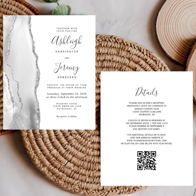 Convite de Casamento com Código QR em Cinza Orçame (Criador carregado)