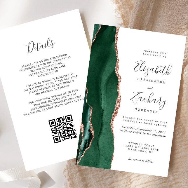 Convite de Casamento com Código QR em Esmeralda e  (Criador carregado)