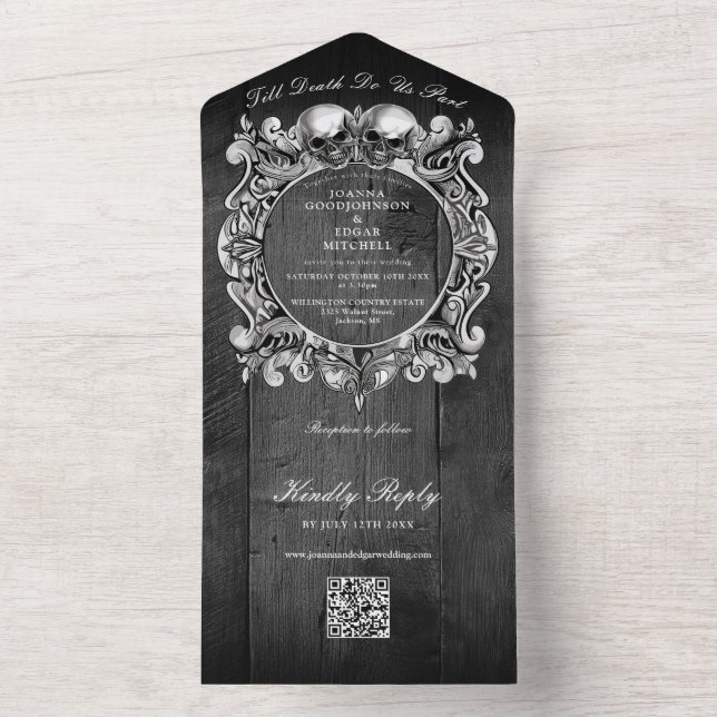 Convite de Casamento com Código QR em Madeira Pret (Interno)