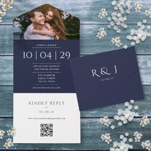 Convite de casamento com código QR em monograma az
