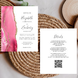 Convite de Casamento com Código QR em Pink Gold Ag