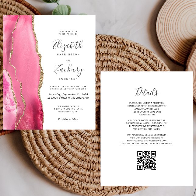 Convite de Casamento com Código QR em Pink Gold Ag (Criador carregado)