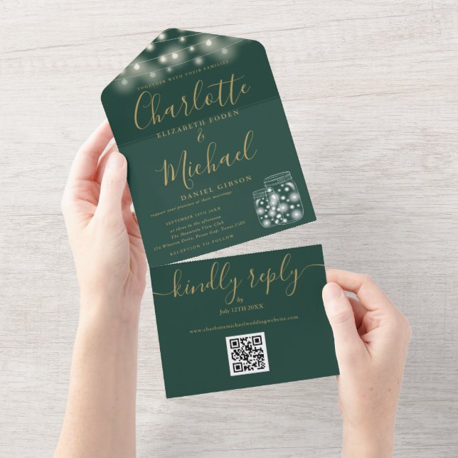 Convite de Casamento com Código QR em Potes de Mas (Aba destacável)