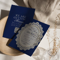 Convite de Casamento com Código QR em Renda Azul M