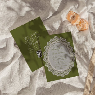 Convite de Casamento com Código QR em Renda Verde