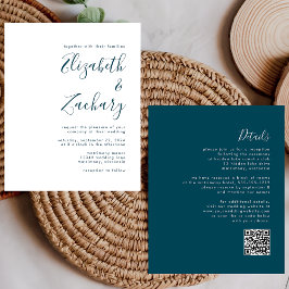 Convite de Casamento com Código QR em Script Azul